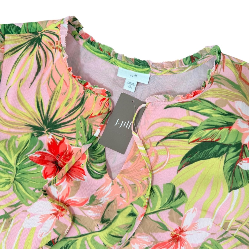 J. Jill Tropical Paradise Floral Lightweight Chiffon Tunic Blouse XSP NEW Resort - Picture 3 of 15